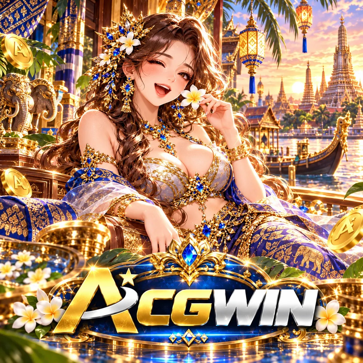 Banner ACGWIN bertema emas dan biru dengan ilustrasi karakter serta logo ACGWIN